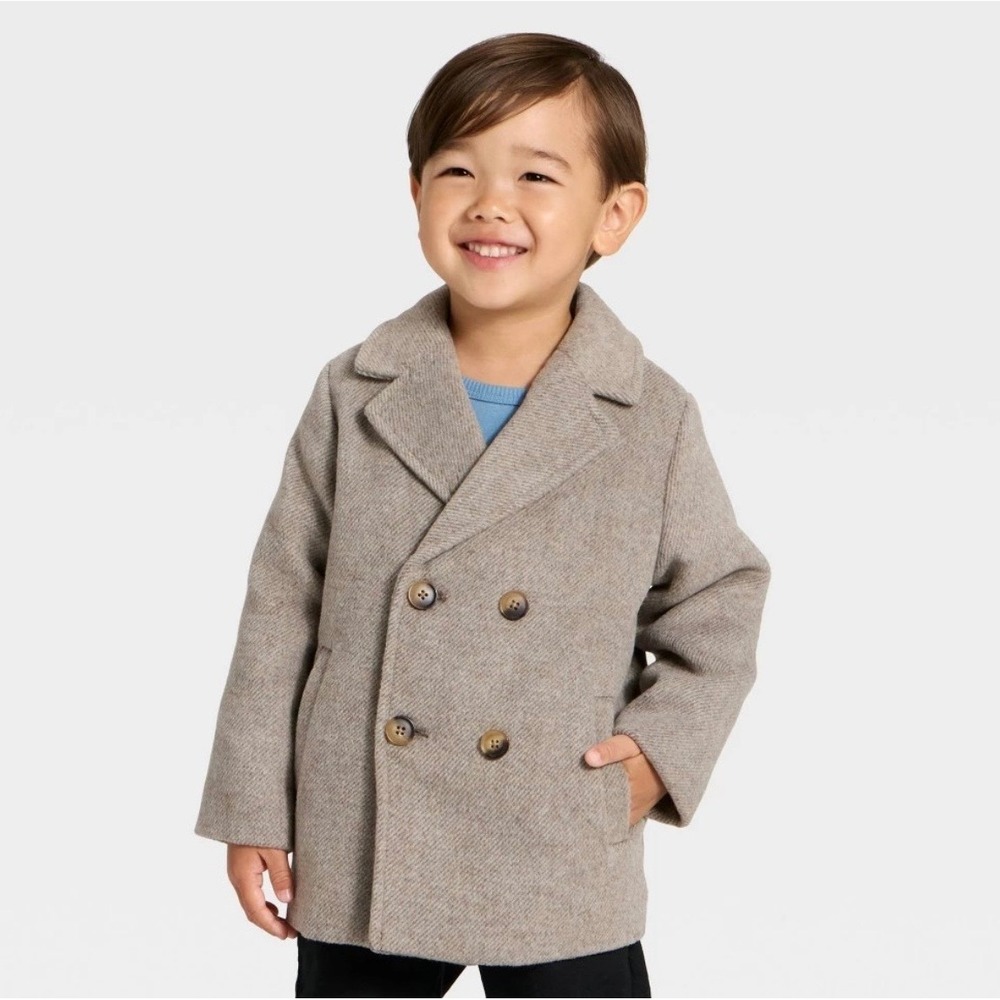 Cat & Jack Toddler Boys Gray Double Breasted Pea Coat Jacket 3T NWT